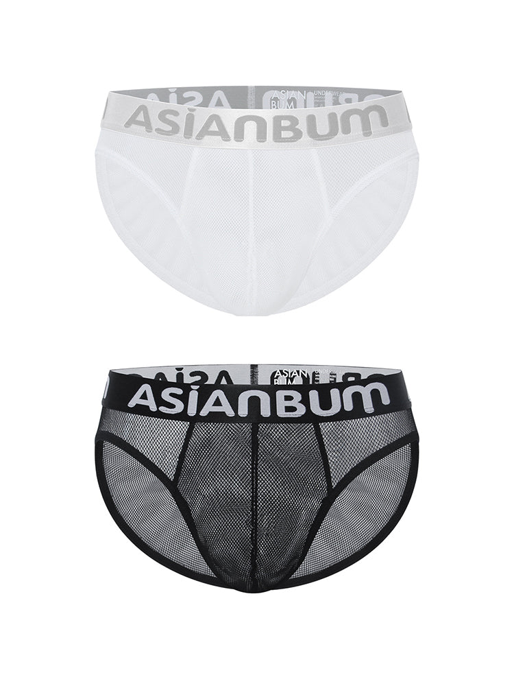 2 Pack Men's Breathable Large Mesh Semi-Transparent Sexy Low-Rise Briefs | dmunderwear variant image