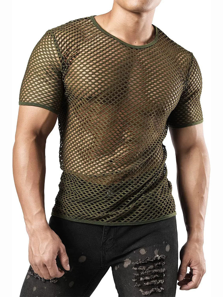 2 Pack Men's Breathable See-Through Hollow Design Loose-Fit Activewear Tops & Shorts | dmunderwear detail image 1