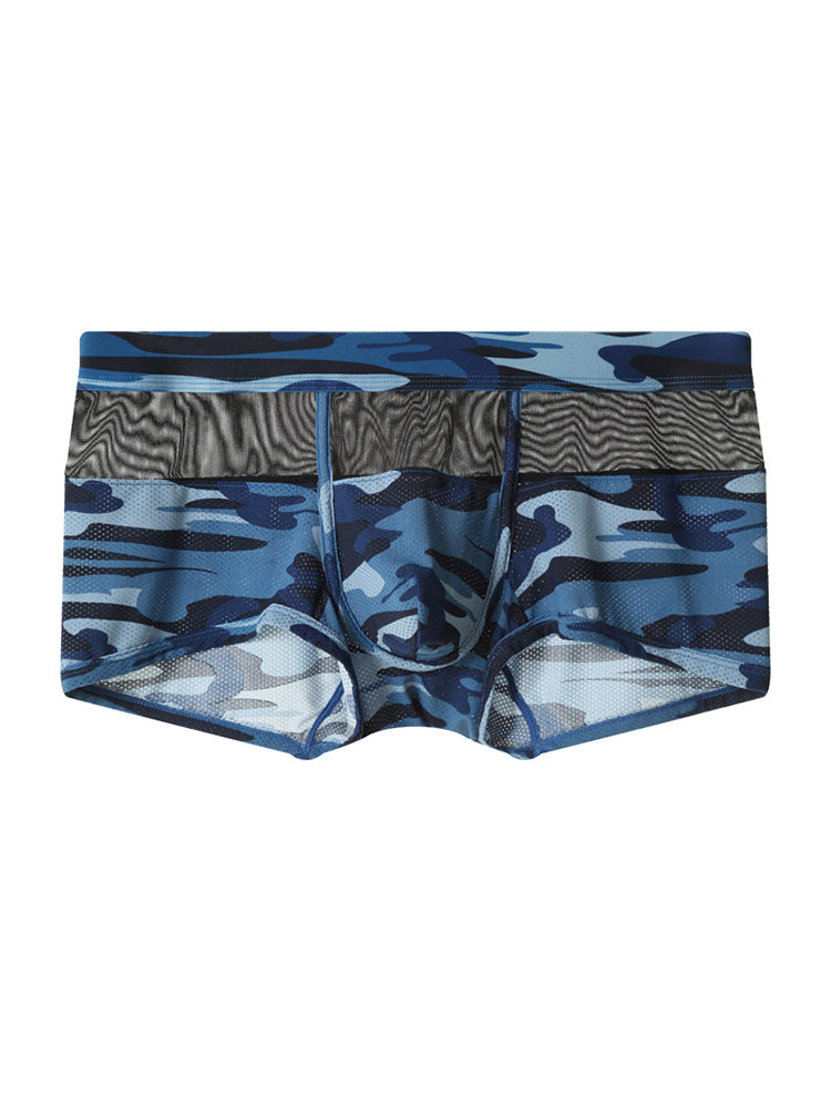 2 Pack Men's Camouflage Color Block Sheer Mesh Stretchy Trunks | dmunderwear detail image 1