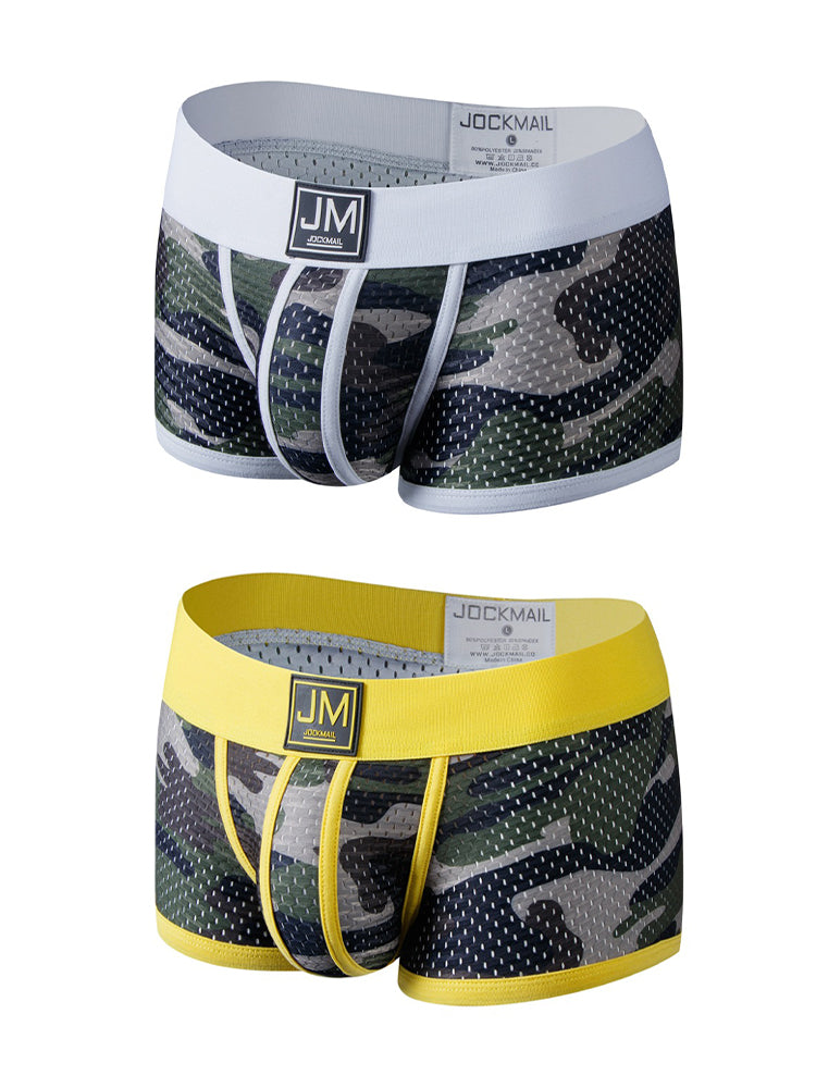 2 Pack Men's Camouflage Print Mesh Supportive Fit Touch-Free Soft-Touch Trunks | dmunderwear variant image