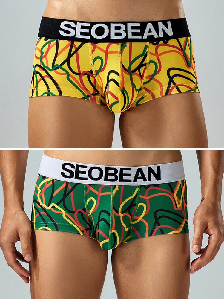 2 Pack Men's Comfortable Breathable Messy Lines Polyester Boxer Briefs | dmunderwear variant image