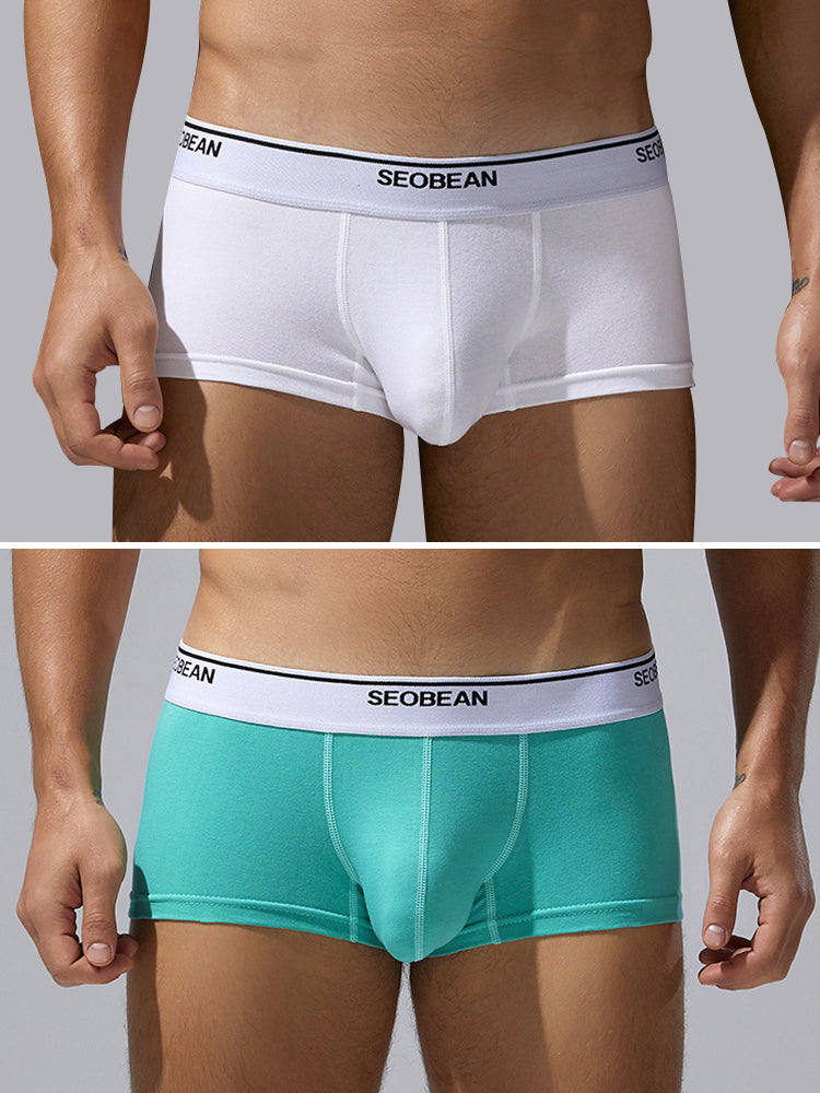 2 Pack Men's Cotton-Spandex Blend Solid Color Elastic Breathable Trunks | dmunderwear variant image