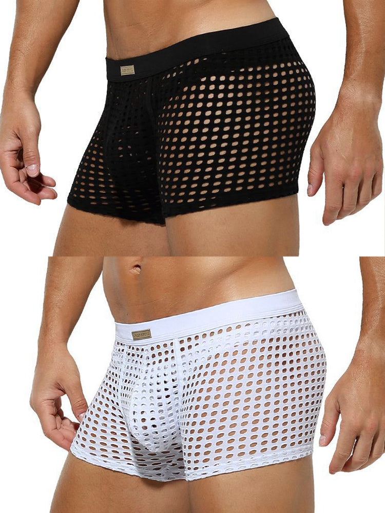 2 Pack Men's Hollow Mesh Sexy Trendy Moisture-Wicking Trunks | dmunderwear detail image 10