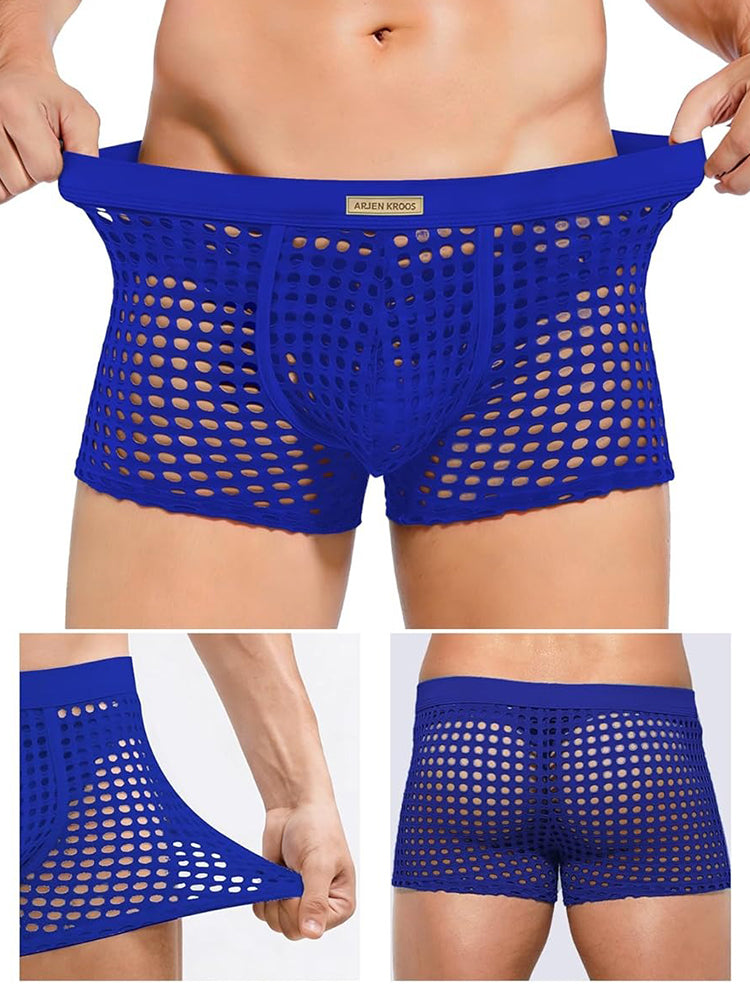 2 Pack Men's Hollow Mesh Sexy Trendy Moisture-Wicking Trunks | dmunderwear detail image 16