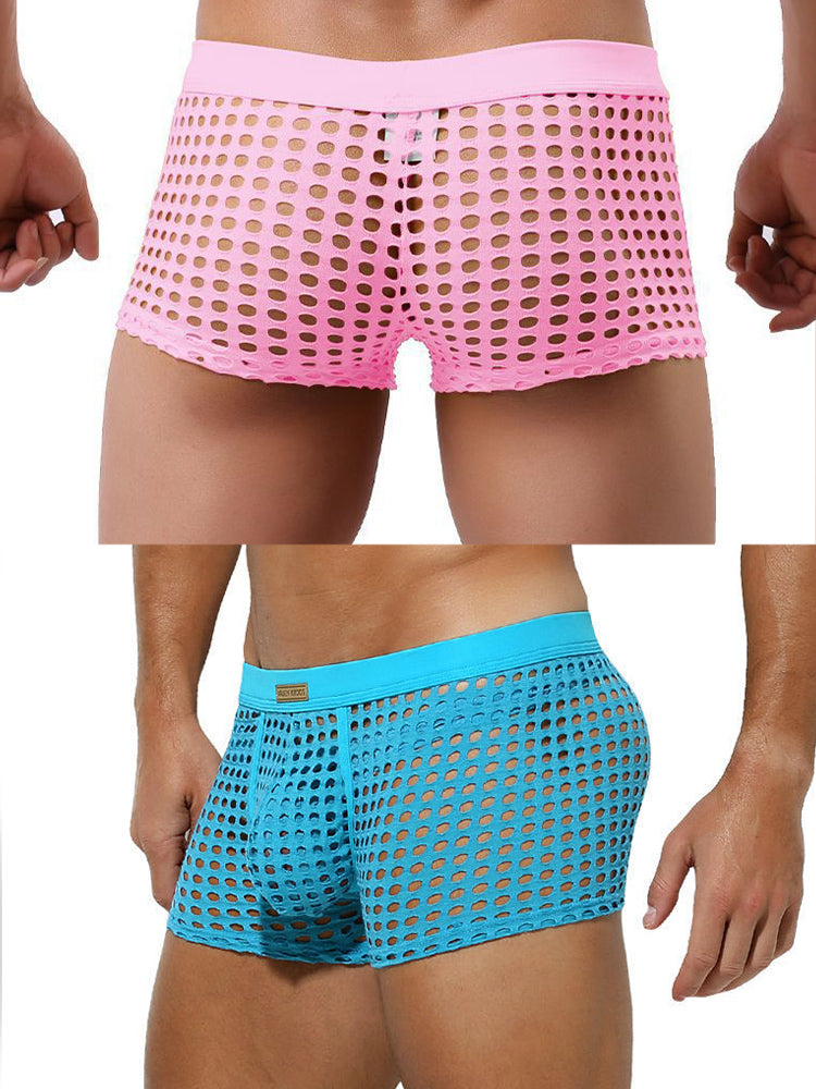 2 Pack Men's Hollow Mesh Sexy Trendy Moisture-Wicking Trunks | dmunderwear detail image 18
