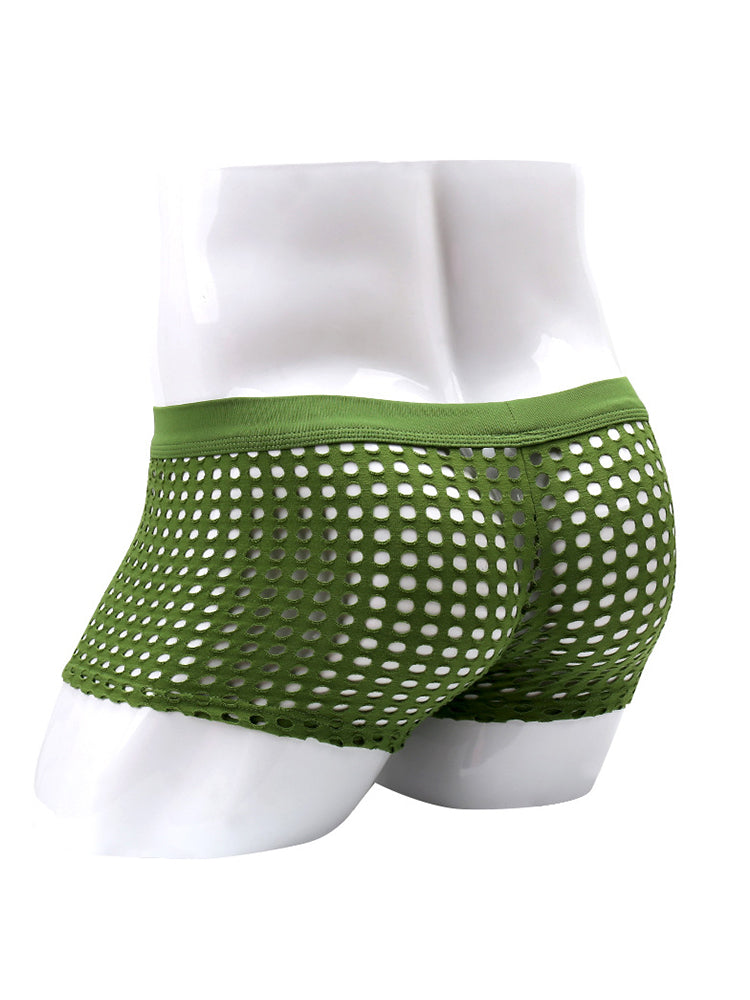 2 Pack Men's Hollow Mesh Sexy Trendy Moisture-Wicking Trunks | dmunderwear detail image 3
