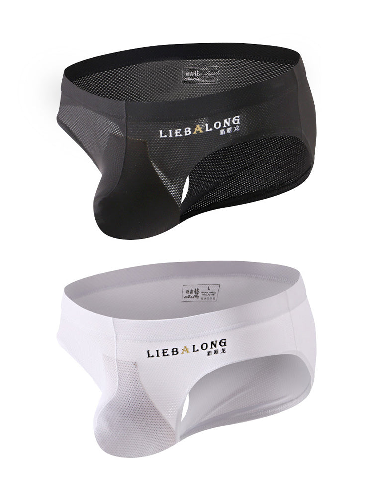 2 Pack Men's Ice Silk Mesh Support Pouch Low-Rise Form-Fitting Solid Color Bikini | dmunderwear variant image