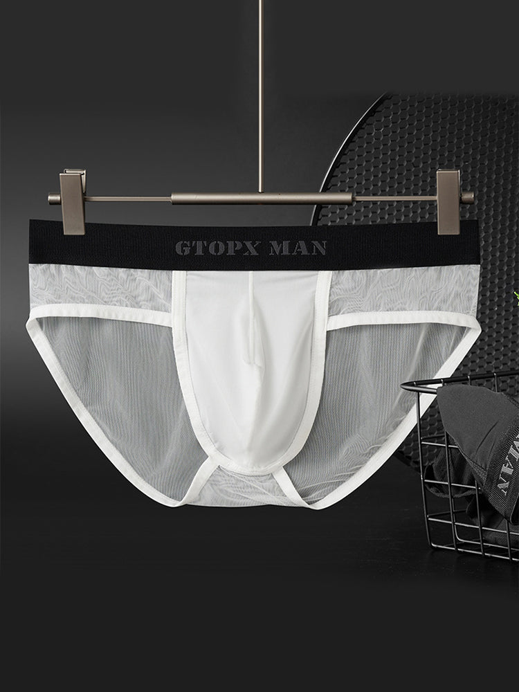 2 Pack Men's Ice Silk Semi-Transparent Mesh U-Convex Pouch Breathable Sexy Sport Briefs | dmunderwear detail image 1