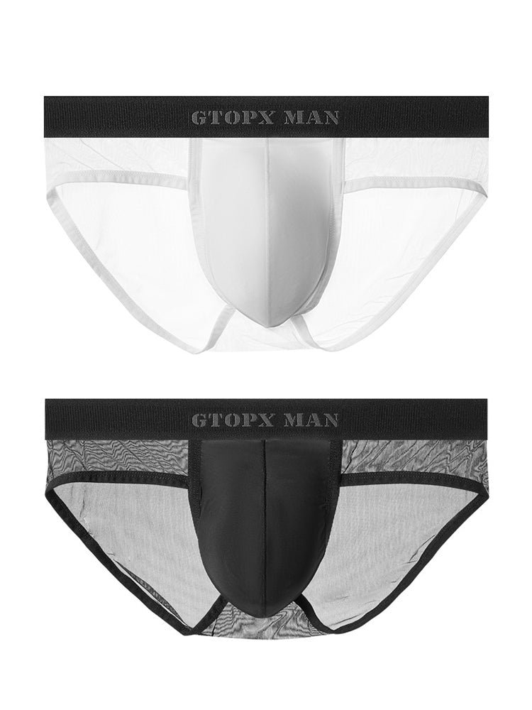 2 Pack Men's Ice Silk Semi-Transparent Mesh U-Convex Pouch Breathable Sexy Sport Briefs | dmunderwear variant image