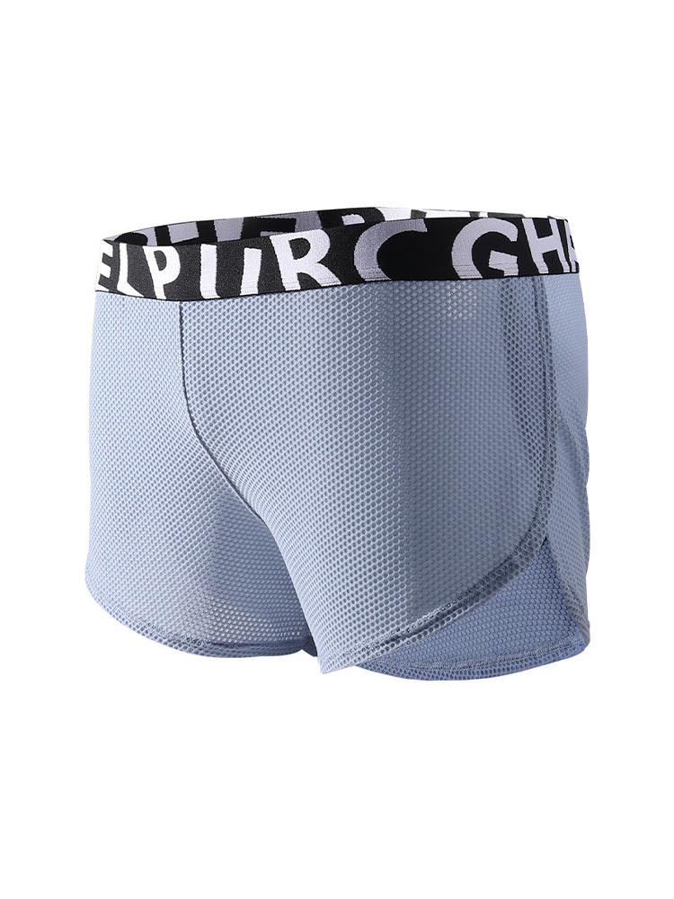 2 Pack Men's Ice Silk Side-Slit Athletic Loose Fit Elastic Lounge Sleep Boxer Shorts | dmunderwear detail image 1