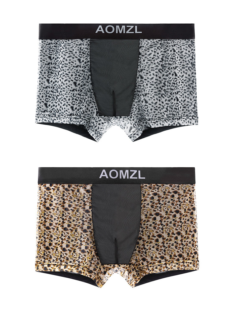 2-pack Men's Leopard Print Sexy Mesh Boxer Briefs | dmunderwear variant image