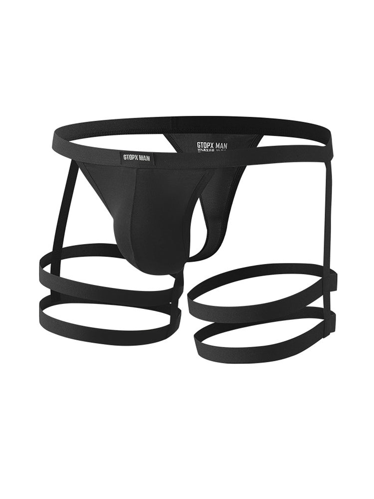 2 Pack Men's Low-Rise Sexy Thong with U-Pouch and Fixed Thigh Straps | dmunderwear detail image 1
