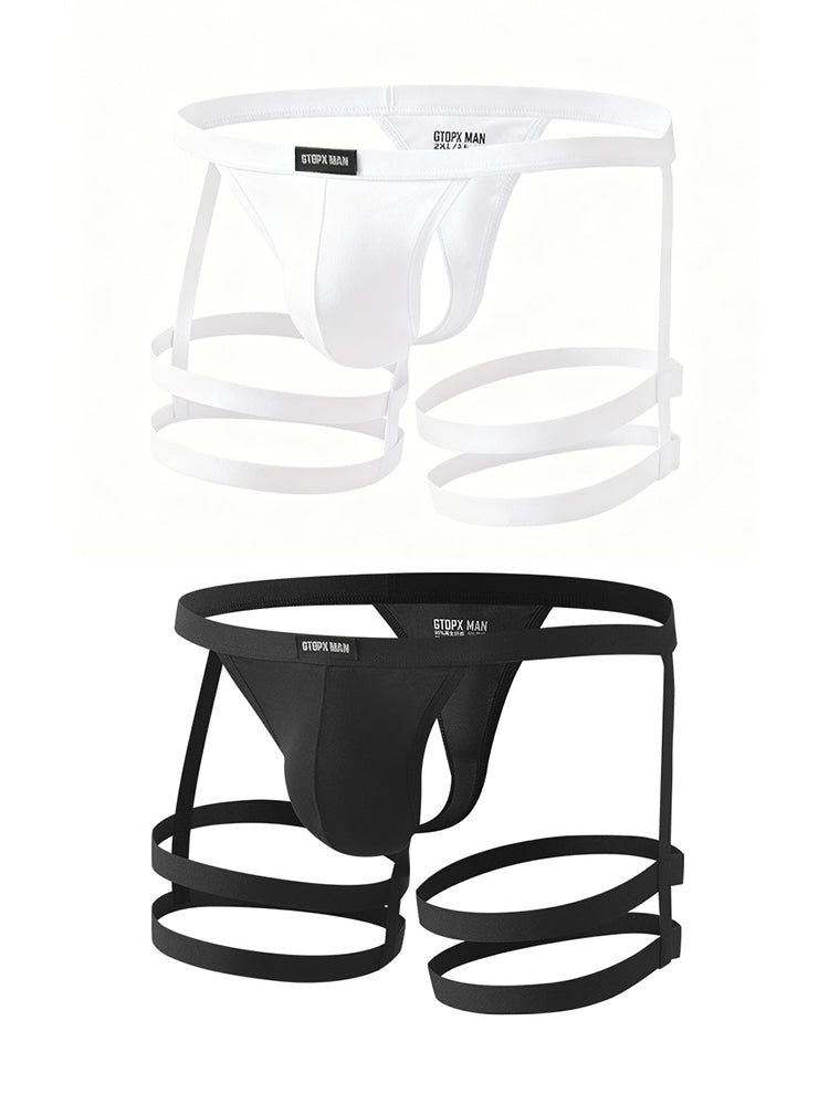 2 Pack Men's Low-Rise Sexy Thong with U-Pouch and Fixed Thigh Straps | dmunderwear variant image