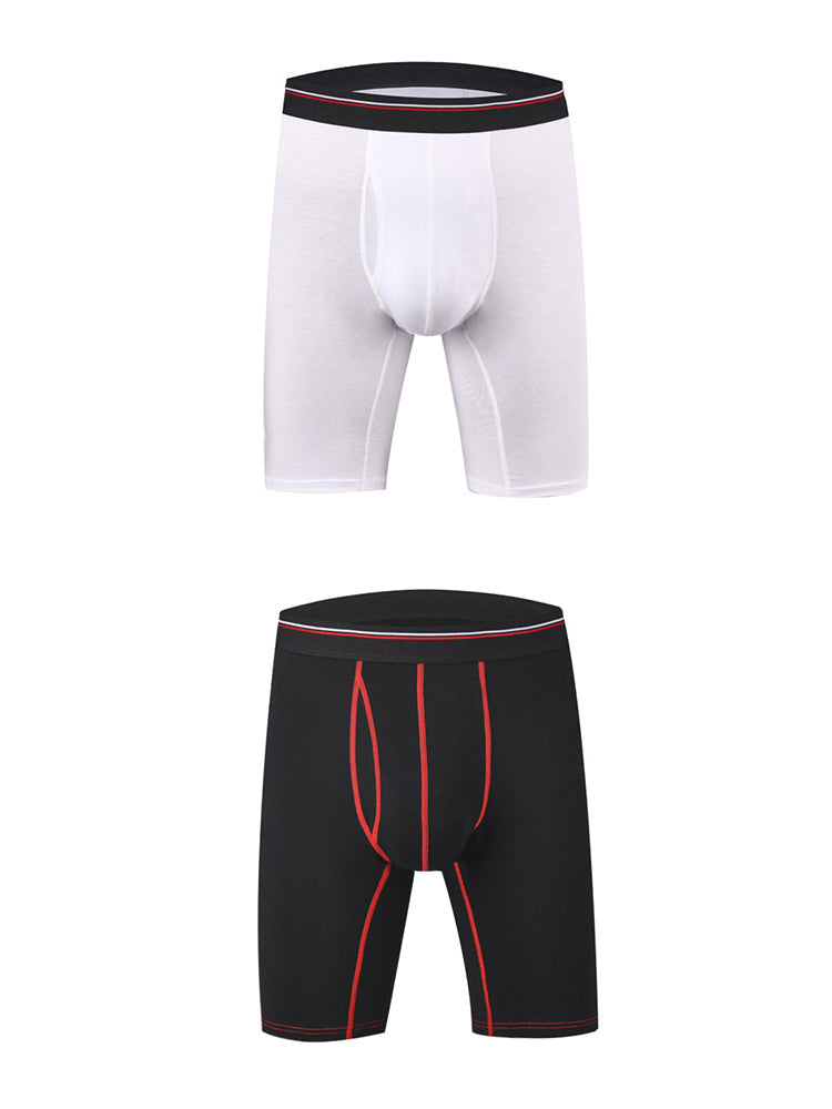 2 Pack Men's Long High Waist Cotton Sports Anti-friction Leg Boxer Briefs | dmunderwear variant image