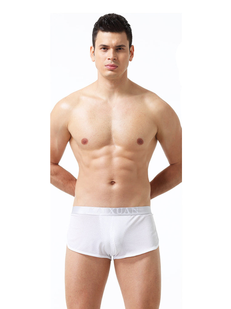 2 Pack Men's Low-Rise Mesh Breathable Home Comfort Antibacterial Trunks | dmunderwear detail image 1
