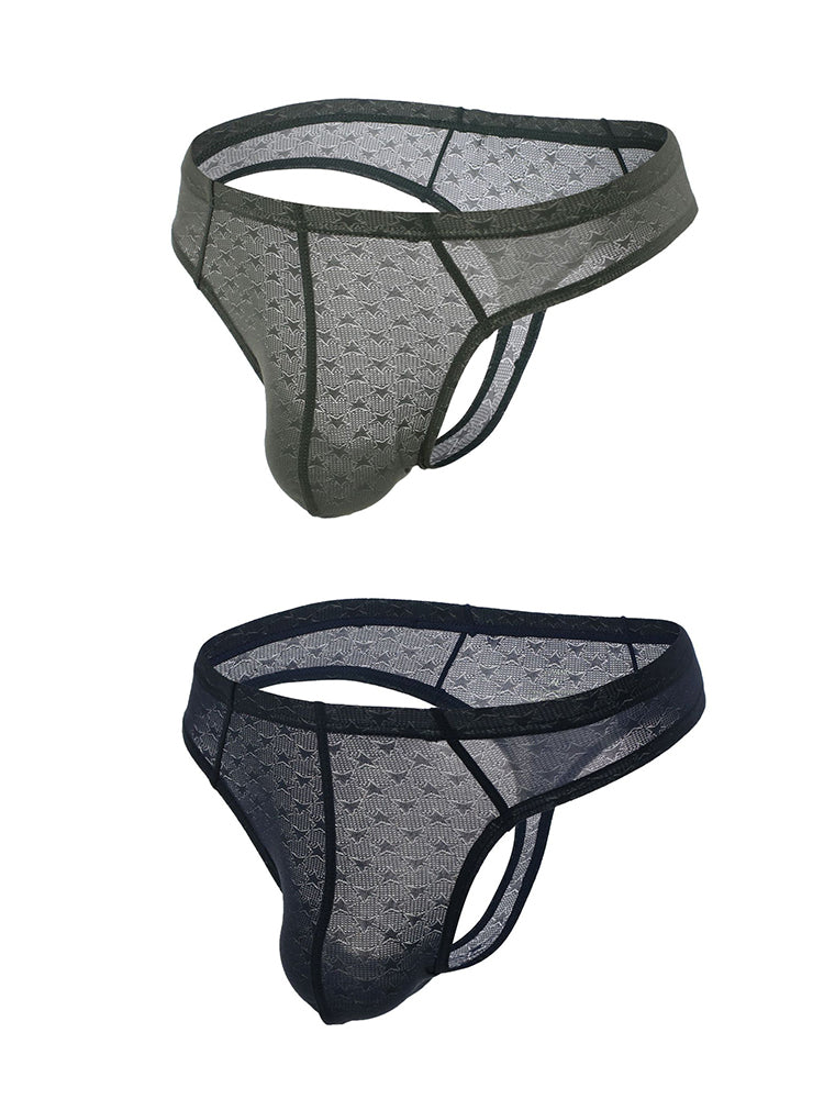 2 Pack Men's Low-Rise Solid Color Moisture-Wicking Sexy Light Compression Thongs | dmunderwear variant image