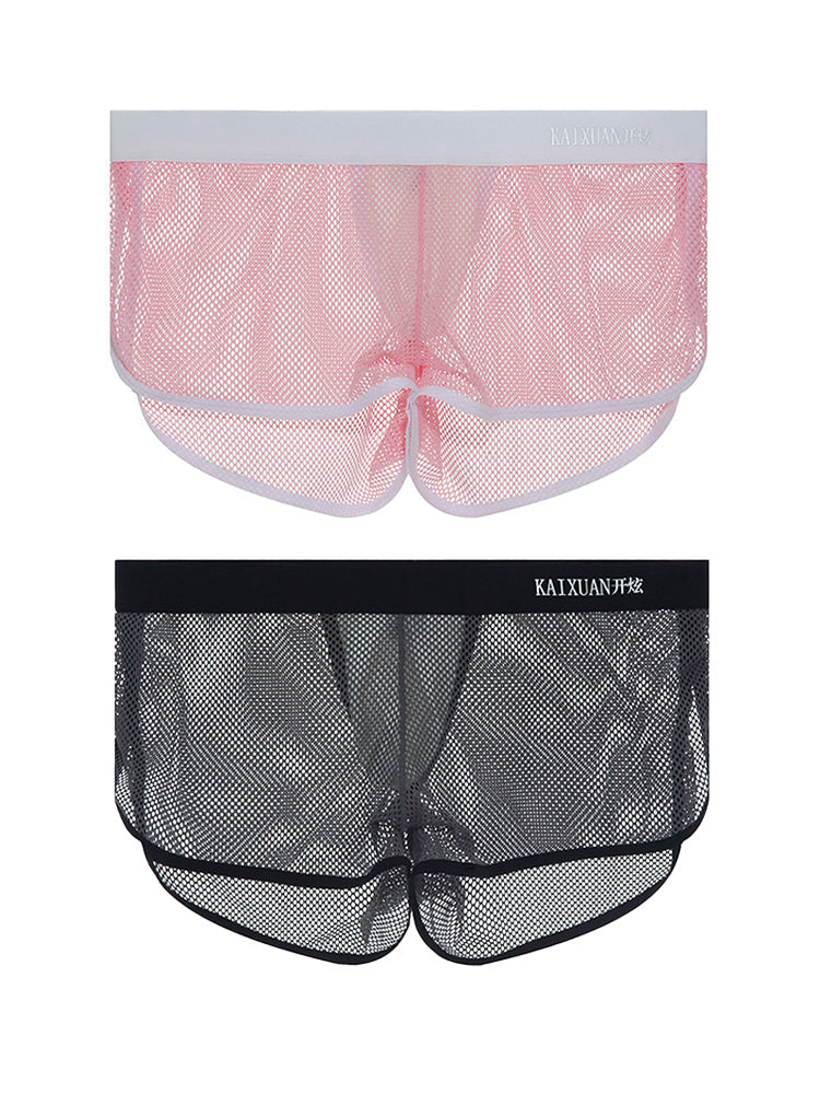 2 Pack Men's Mesh Breathable Solid Color Low-Rise Quick-Dry Fabric Boxers | dmunderwear variant image