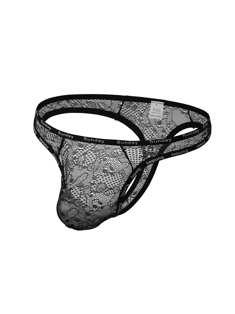 2 Pack Men's Mid-Rise Ultra-Soft Sexy Lace Cooling Support Thong | dmunderwear detail image 1