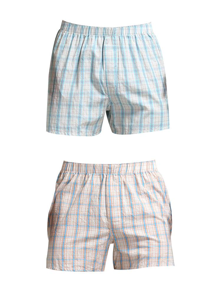 2 Pack Men's Cotton Plaid Boxers with Side Opening and Relaxed Elastic Waistband | dmunderwear variant image