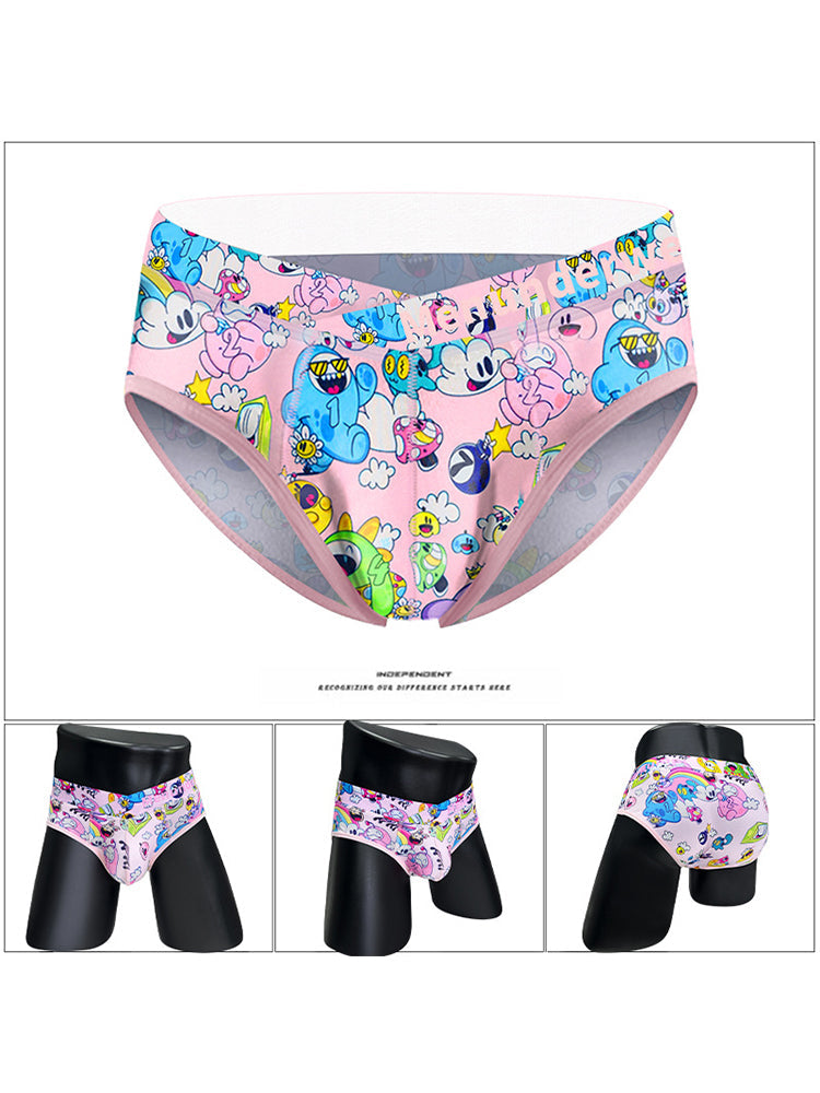2 Pack Men's Playful Cartoon No-Tag Comfortable and Breathable Briefs | dmunderwear detail image 1