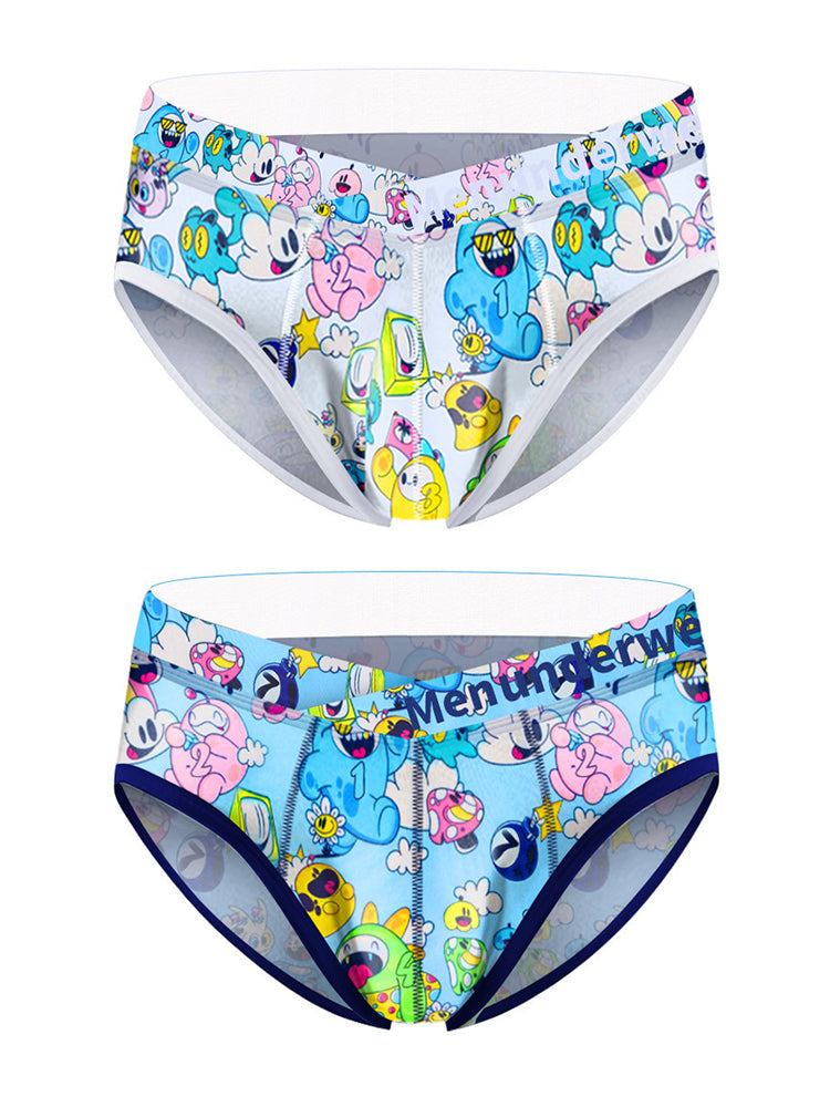 2 Pack Men's Playful Cartoon No-Tag Comfortable and Breathable Briefs | dmunderwear variant image