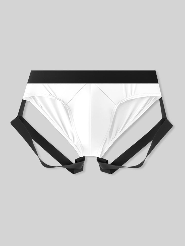 2 Pack Men's Sexy Briefs with Elastic Leg Straps and Contoured Pouch | dmunderwear detail image 1
