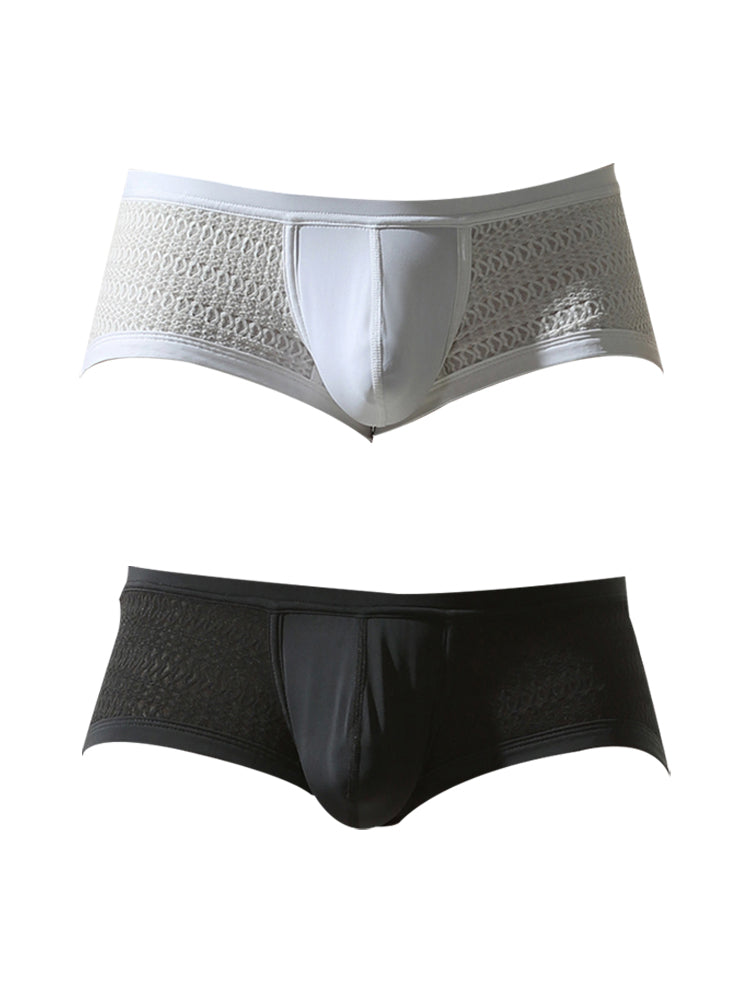 2 Pack Men's Sexy Semi-Sheer Lace Mesh Trunks with Contoured U-Pouch | dmunderwear variant image
