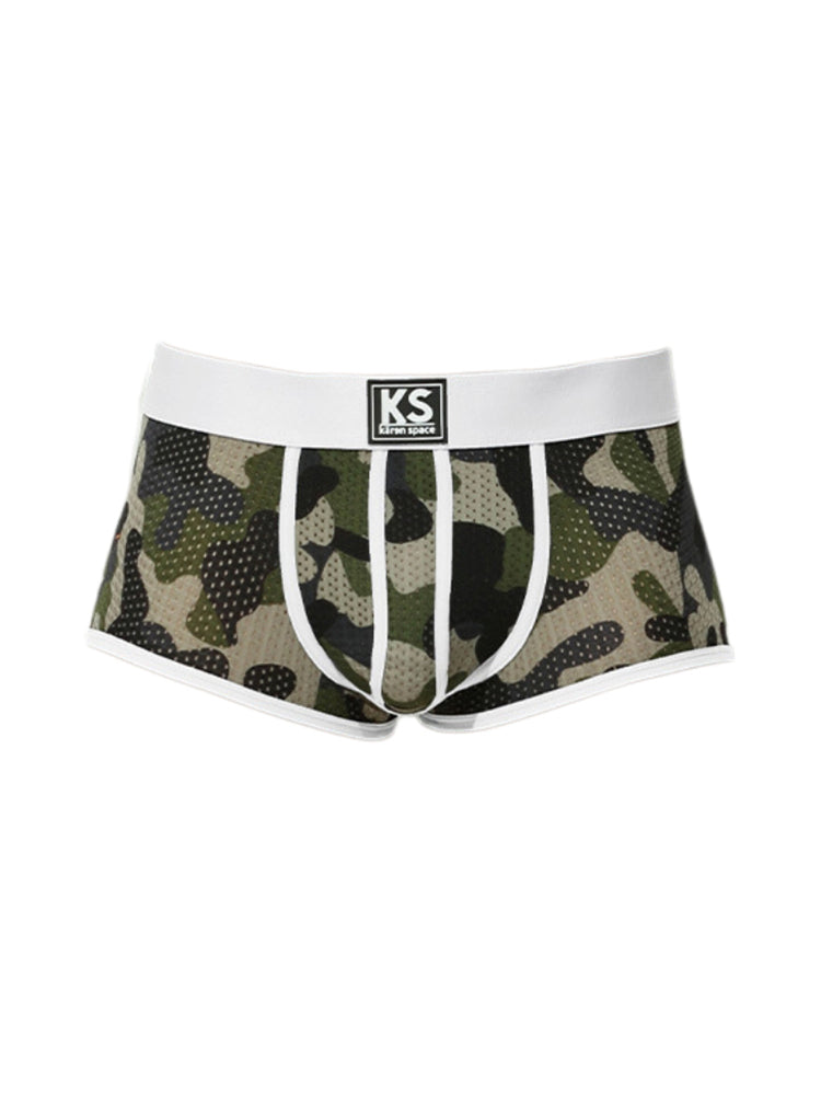 2 Pack Men's Sexy Mesh Camouflage Quick-Dry Large Pouch Low-Rise Trunks | dmunderwear