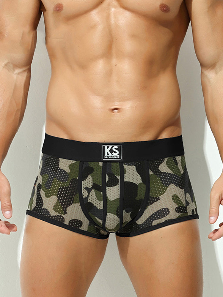 2 Pack Men's Sexy Mesh Camouflage Quick-Dry Large Pouch Low-Rise Trunks | dmunderwear detail image 10