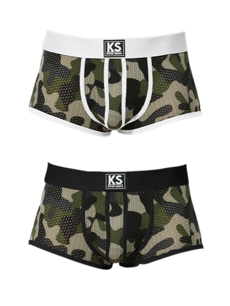 2 Pack Men's Sexy Mesh Camouflage Quick-Dry Large Pouch Low-Rise Trunks | dmunderwear detail image 14