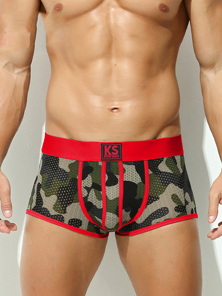 2 Pack Men's Sexy Mesh Camouflage Quick-Dry Large Pouch Low-Rise Trunks | dmunderwear detail image 15