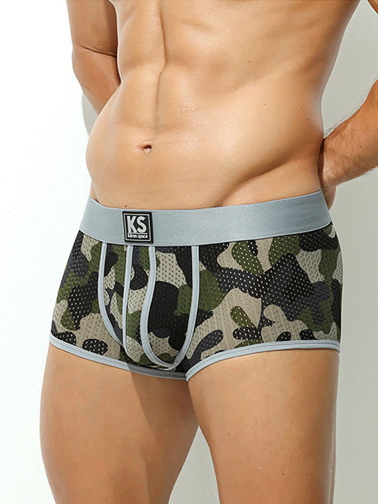 2 Pack Men's Sexy Mesh Camouflage Quick-Dry Large Pouch Low-Rise Trunks | dmunderwear detail image 17
