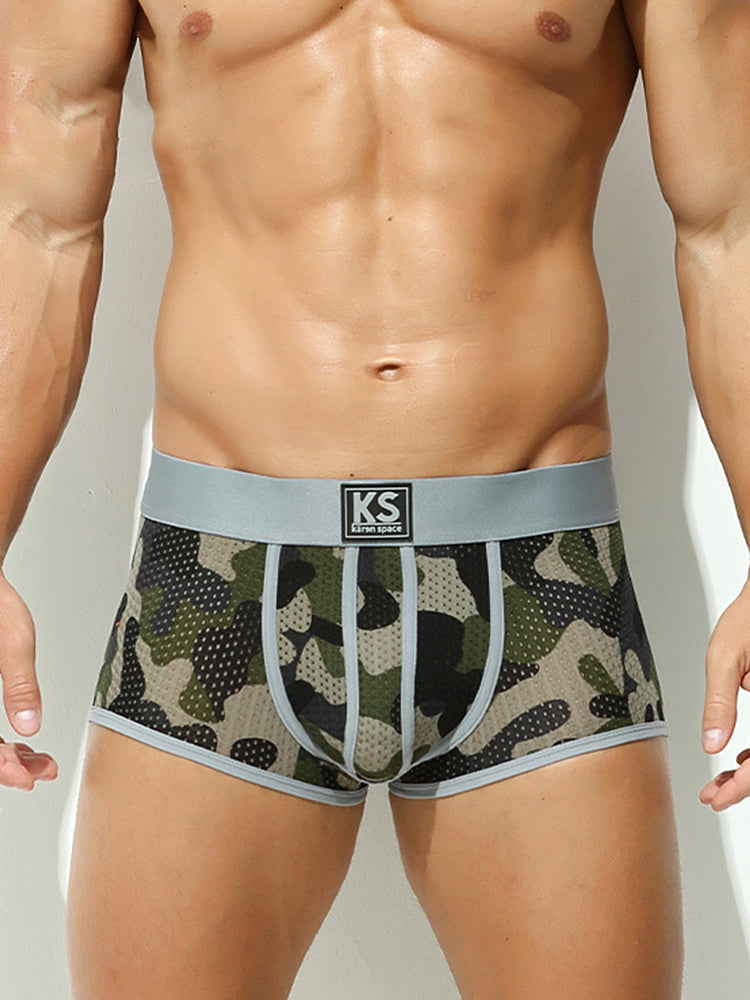 2 Pack Men's Sexy Mesh Camouflage Quick-Dry Large Pouch Low-Rise Trunks | dmunderwear detail image 18