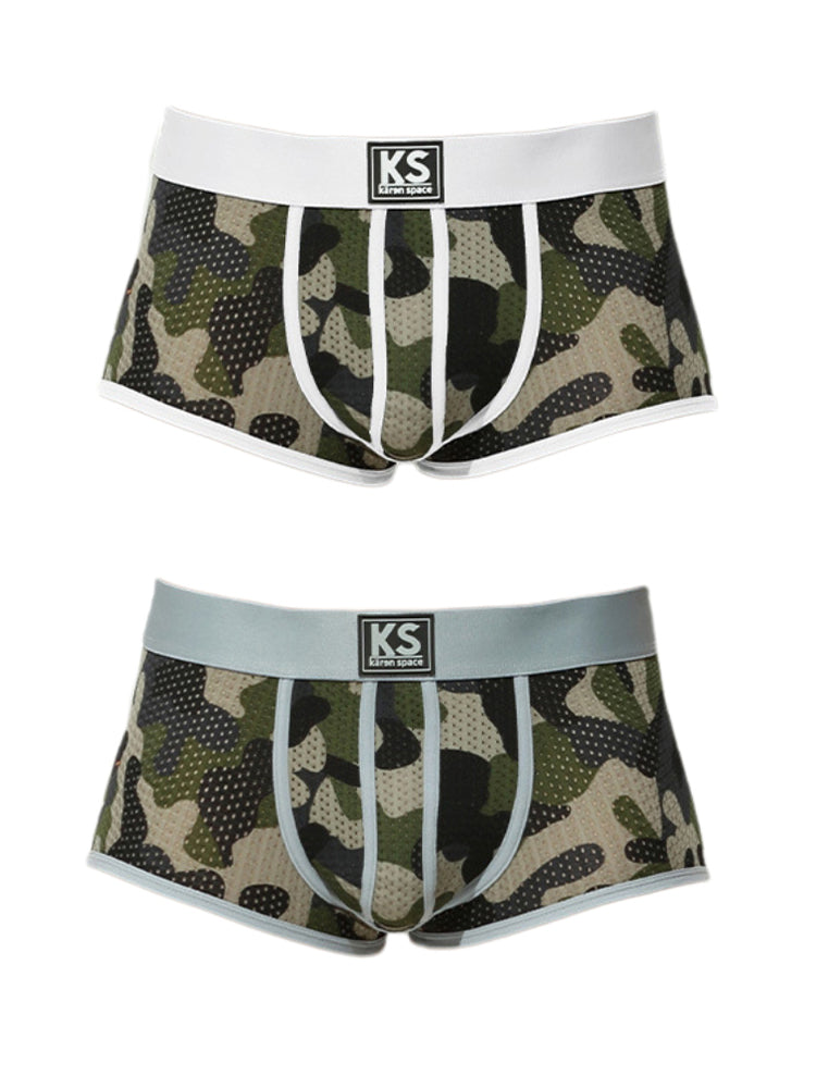 2 Pack Men's Sexy Mesh Camouflage Quick-Dry Large Pouch Low-Rise Trunks | dmunderwear variant image
