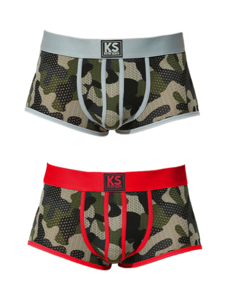 2 Pack Men's Sexy Mesh Camouflage Quick-Dry Large Pouch Low-Rise Trunks | dmunderwear detail image 20