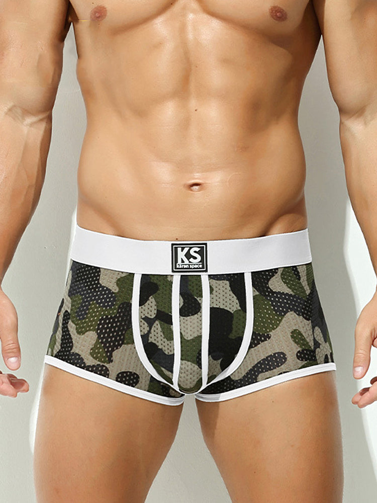 2 Pack Men's Sexy Mesh Camouflage Quick-Dry Large Pouch Low-Rise Trunks | dmunderwear detail image 3