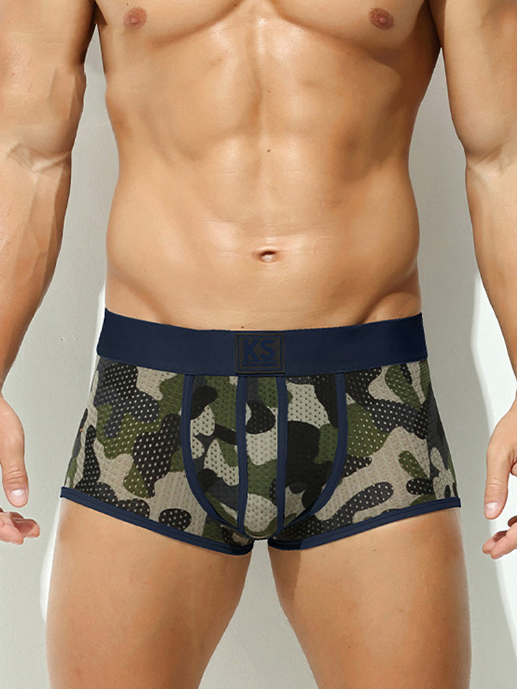 2 Pack Men's Sexy Mesh Camouflage Quick-Dry Large Pouch Low-Rise Trunks | dmunderwear detail image 6