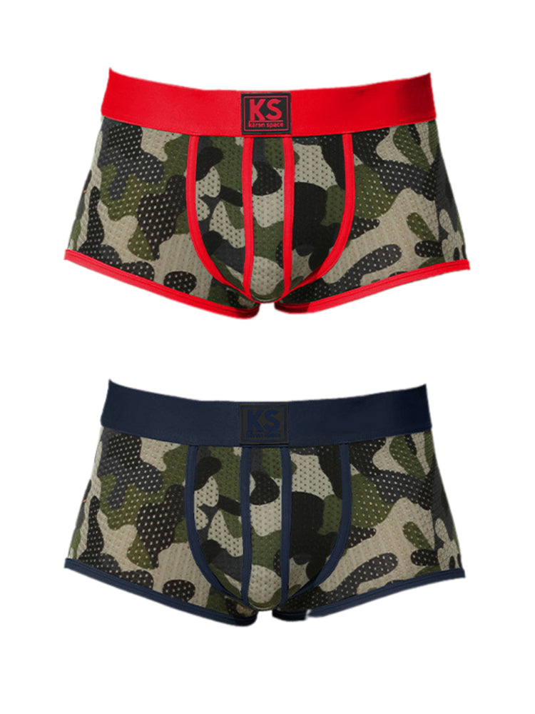2 Pack Men's Sexy Mesh Camouflage Quick-Dry Large Pouch Low-Rise Trunks | dmunderwear detail image 8