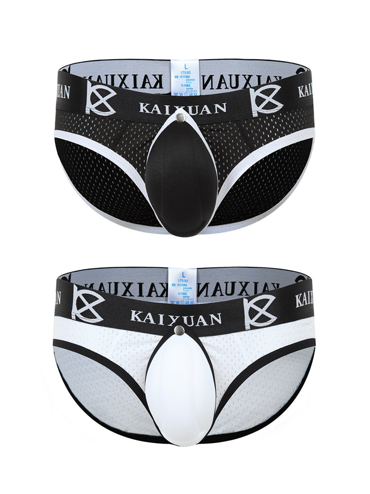 2 Pack Men's Sexy Mesh Front Opening Sponge Coaster Briefs | dmunderwear variant image