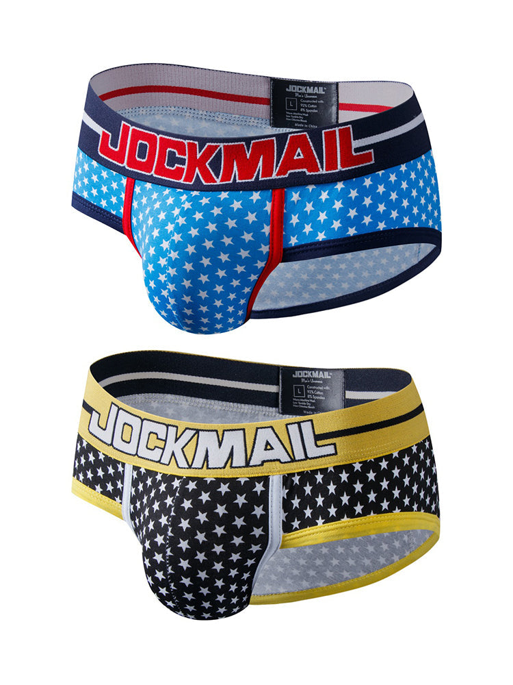 2 Pack Men's Sexy Star Print Low-Rise Breathable Comfort Trendy Briefs & Jockstrap | dmunderwear variant image