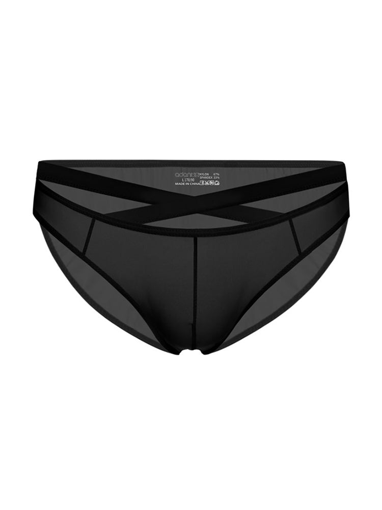 2 Pack Men's Sheer Ultra-Thin Silky Bikini with Cross Waistband | dmunderwear detail image 1