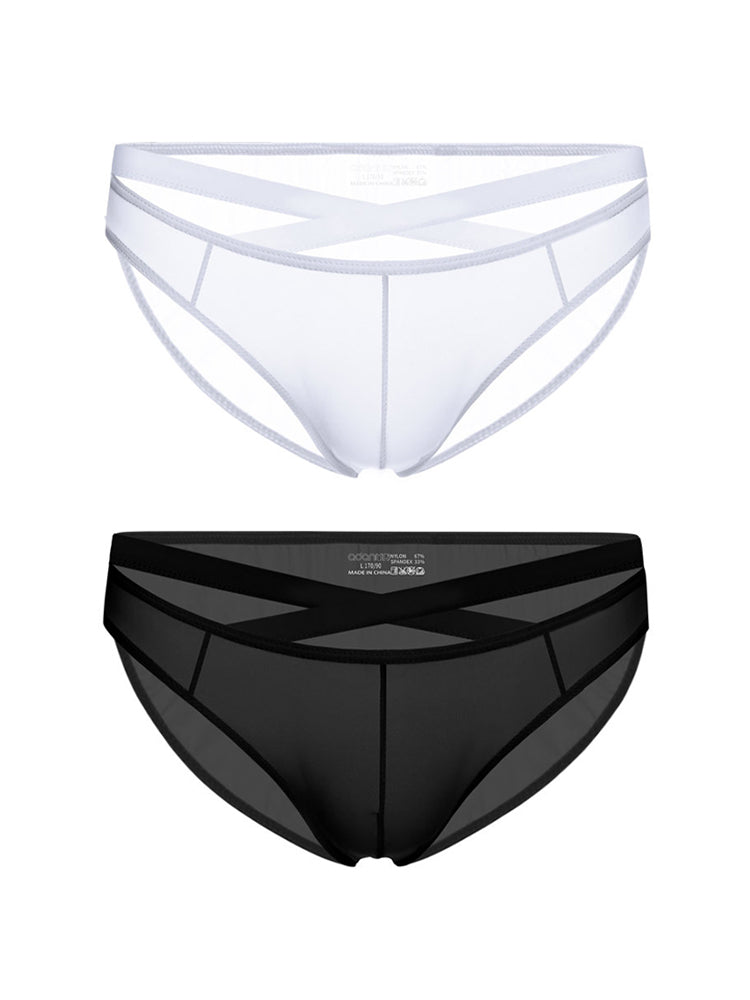 2 Pack Men's Sheer Ultra-Thin Silky Bikini with Cross Waistband | dmunderwear variant image