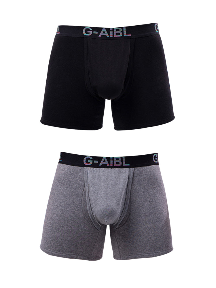 2 Pack Men's Solid Color Bullet Separated U-Pocket Plush Boxer Briefs | dmunderwear variant image