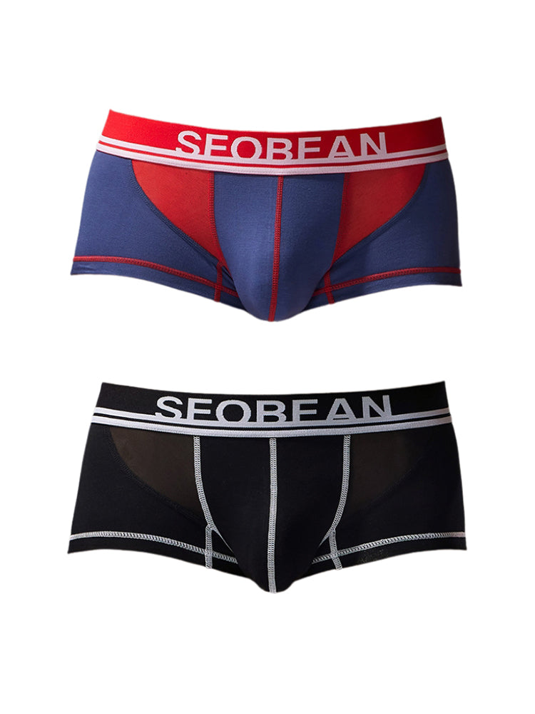2 Pack Men's Fashion Color-Block Mesh Cotton Trunks with U-Contour Pouch | dmunderwear detail image 12