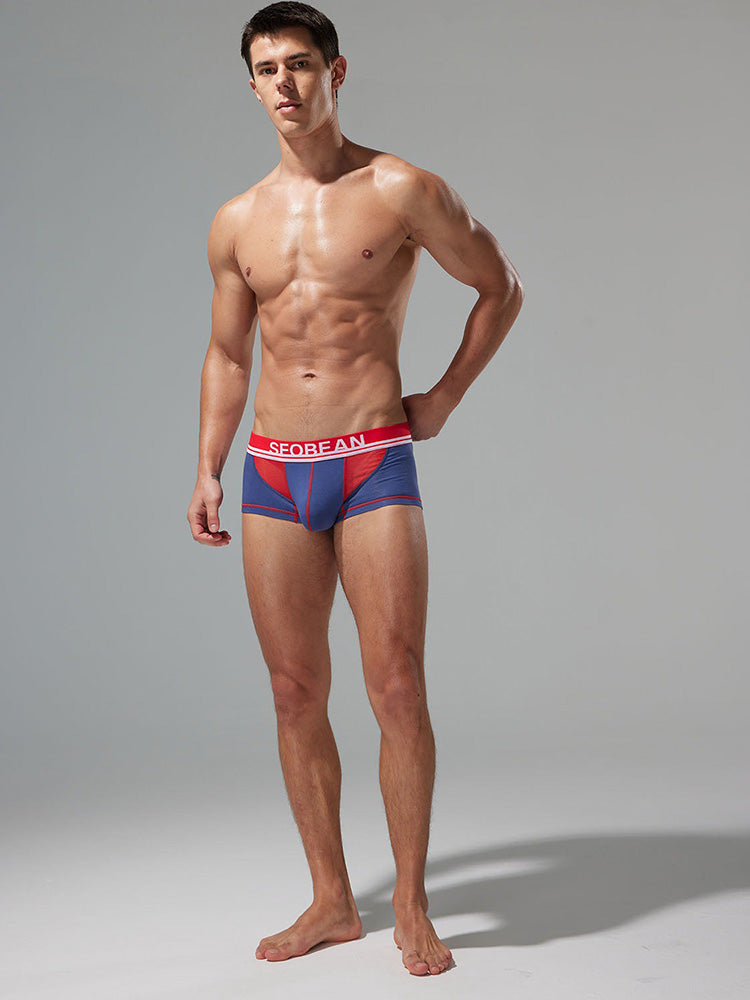 2 Pack Men's Fashion Color-Block Mesh Cotton Trunks with U-Contour Pouch | dmunderwear detail image 16
