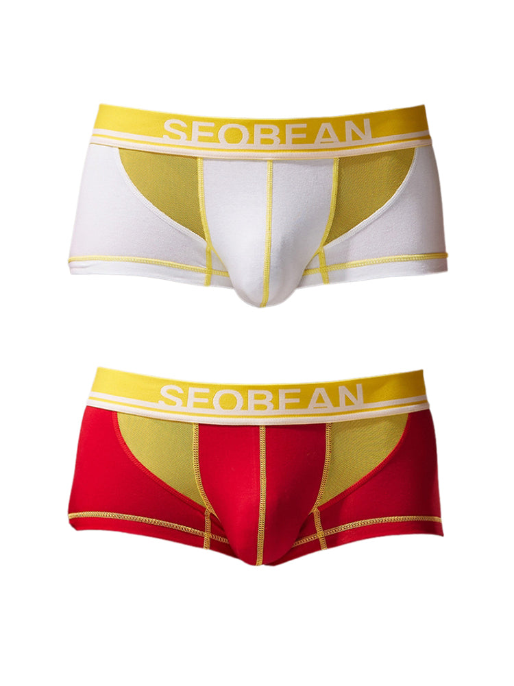 2 Pack Men's Fashion Color-Block Mesh Cotton Trunks with U-Contour Pouch | dmunderwear detail image 17