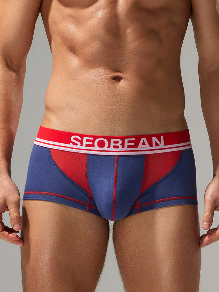2 Pack Men's Fashion Color-Block Mesh Cotton Trunks with U-Contour Pouch | dmunderwear detail image 19