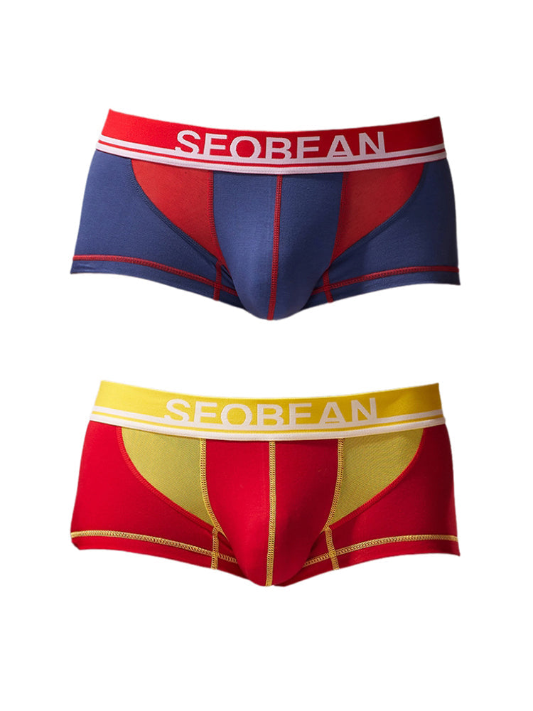 2 Pack Men's Fashion Color-Block Mesh Cotton Trunks with U-Contour Pouch | dmunderwear variant image
