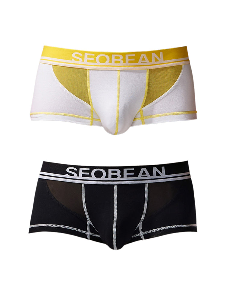 2 Pack Men's Fashion Color-Block Mesh Cotton Trunks with U-Contour Pouch | dmunderwear detail image 7