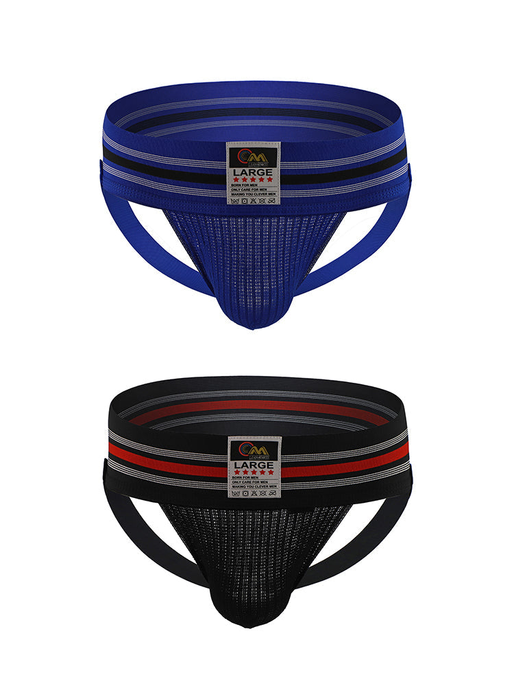 2 Pack Men's Supportive Fit Comfy Waistband Anti-Chafing Stretch Jockstrap | dmunderwear variant image